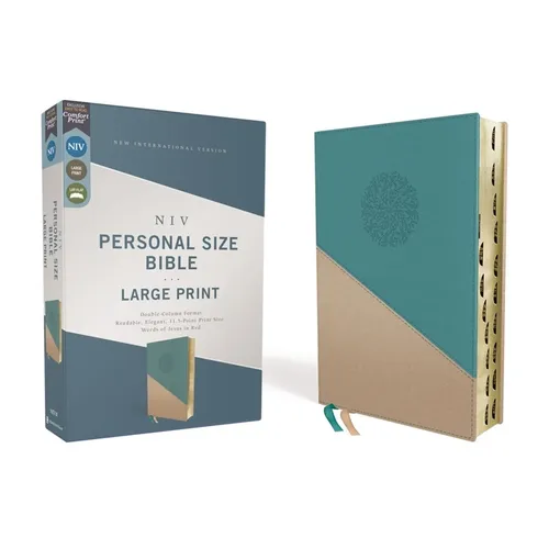 Niv, Personal Size Bible, Large Print, Leathersoft, Teal/Gold, Red Letter, Thumb Indexed, Comfort Print