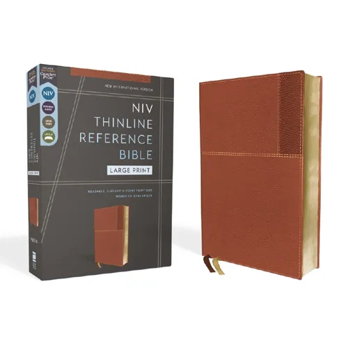 Niv, Thinline Reference Bible (Deep Study at a Portable Size), Large Print, Leathersoft, Brown, Red Letter, Comfort Print