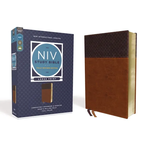 NIV Study Bible, Fully Revised Edition, Large Print, Leathersoft, Brown, Red Letter, Comfort Print