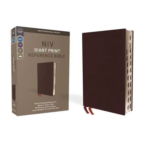 NIV, Reference Bible, Giant Print, Bonded Leather, Burgundy, Red Letter Edition, Indexed, Comfort Print