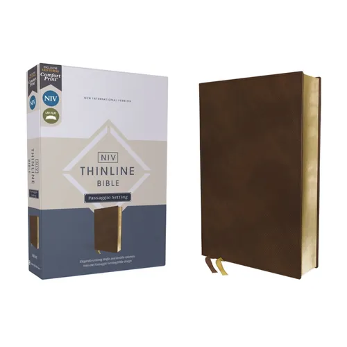 Niv, Thinline Bible, Passaggio Setting, Leathersoft, Brown, Red Letter, Comfort Print: Elegantly Uniting Single and Double Columns Into One Passaggio