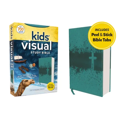 Niv, Kids' Visual Study Bible, Leathersoft, Teal, Full Color Interior, Peel/Stick Bible Tabs: Explore the Story of the Bible---People, Places, and His