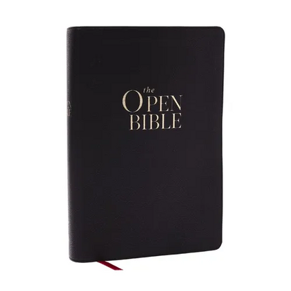 The Open Bible: Read and Discover the Bible for Yourself (Nkjv, Black Leathersoft, Red Letter, Comfort Print)