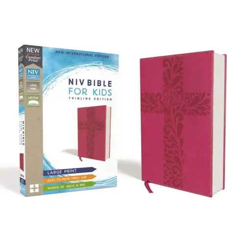 Niv, Bible for Kids, Large Print, Leathersoft, Pink, Red Letter, Comfort Print: Thinline Edition