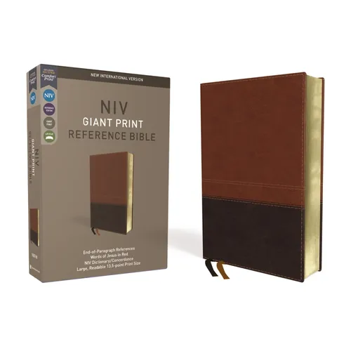 NIV, Reference Bible, Giant Print, Imitation Leather, Brown, Red Letter Edition, Comfort Print