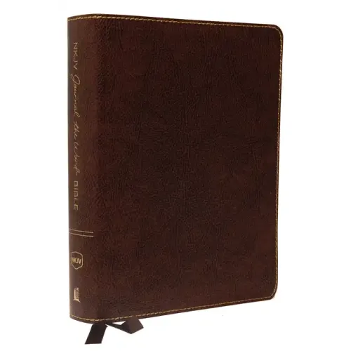 NKJV, Journal the Word Bible, Large Print, Bonded Leather, Brown, Red Letter Edition: Reflect, Journal, or Create Art Next to Your Favorite Verses