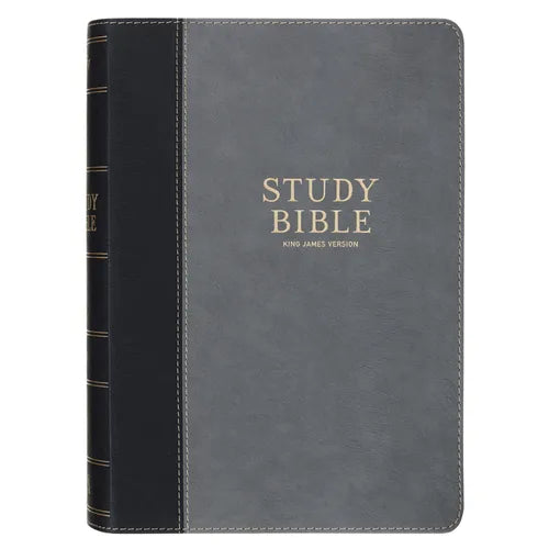 KJV Study Bible, Standard King James Version Holy Bible, Thumb Tabs, Ribbons, Vegan Leather, Gray/Black Two-Tone
