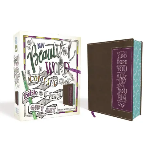 Niv, Beautiful Word Coloring Bible and 8-Pencil Gift Set, Leathersoft, Brown: Hundreds of Verses to Color
