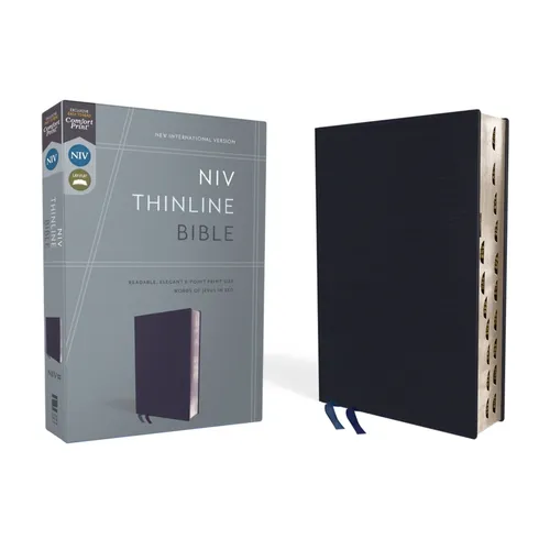NIV, Thinline Bible, Bonded Leather, Navy, Indexed, Red Letter Edition