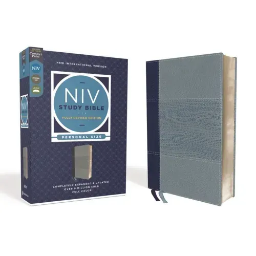 NIV Study Bible, Fully Revised Edition, Personal Size, Leathersoft, Navy/Blue, Red Letter, Comfort Print