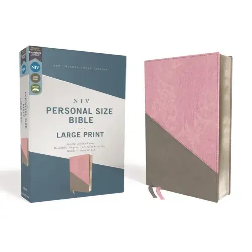 Niv, Personal Size Bible, Large Print, Leathersoft, Pink/Gray, Red Letter Edition, Comfort Print