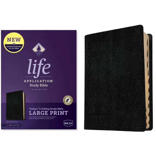 NKJV Life Application Study Bible, Third Edition, Large Print (Bonded Leather, Black, Indexed, Red Letter)
