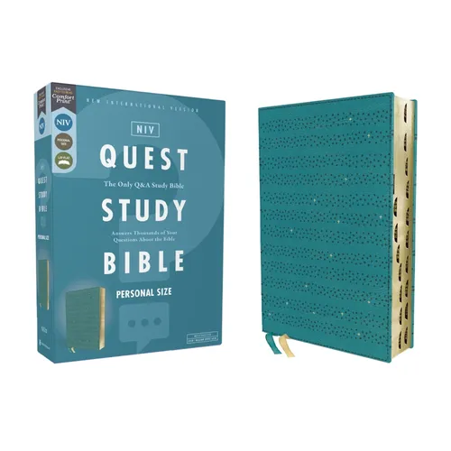 Niv, Quest Study Bible, Personal Size, Leathersoft, Teal, Thumb Indexed, Comfort Print: The Only Q and A Study Bible