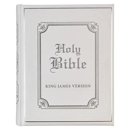 KJV Holy Bible, Classically Illustrated Heirloom Family Bible, Faux Leather Hardcover - Ribbon Markers, King James Version, White/Silver