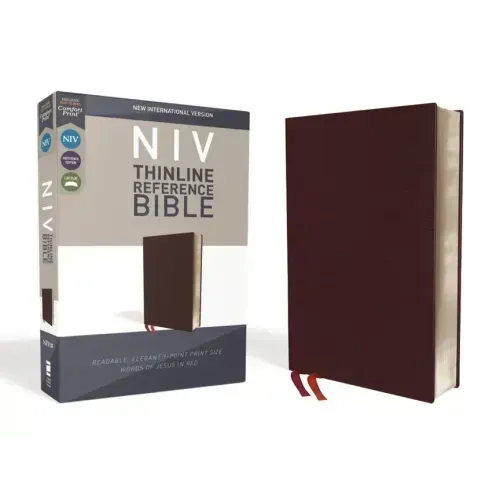 NIV, Thinline Reference Bible, Bonded Leather, Burgundy, Red Letter Edition, Comfort Print