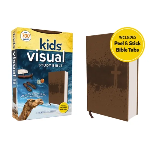 Niv, Kids' Visual Study Bible, Leathersoft, Bronze, Full Color Interior, Peel/Stick Bible Tabs: Explore the Story of the Bible---People, Places, and H