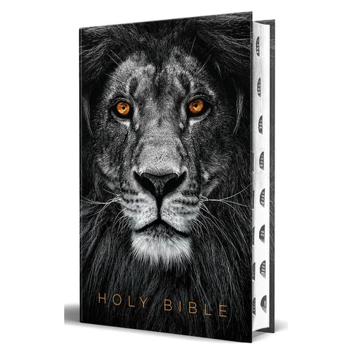 KJV Holy Bible, Large Print Handy Size Format, Hardcover, Lion of Judah, Thumb Index, Ribbon Marker, and Red Letter