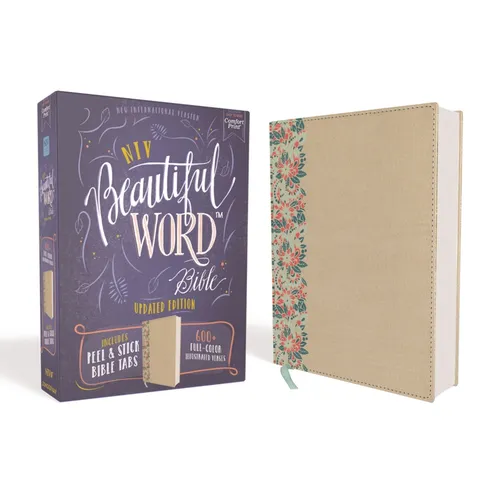 Niv, Beautiful Word Bible, Updated Edition, Peel/Stick Bible Tabs, Leathersoft Over Board, Gold/Floral, Red Letter, Comfort Print: 600+ Full-Color Ill