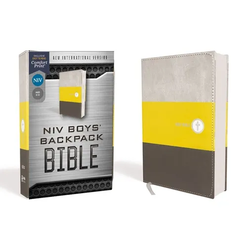 Niv, Boys' Backpack Bible, Compact, Leathersoft, Yellow/Gray, Red Letter Edition, Comfort Print