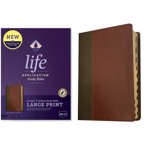 NKJV Life Application Study Bible, Third Edition, Large Print (Leatherlike, Brown/Mahogany, Indexed, Red Letter)